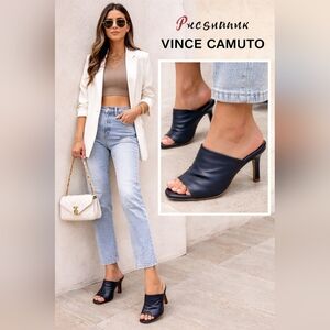 Vince Camuto navy leather mule heels in size 8. Sleek square toe